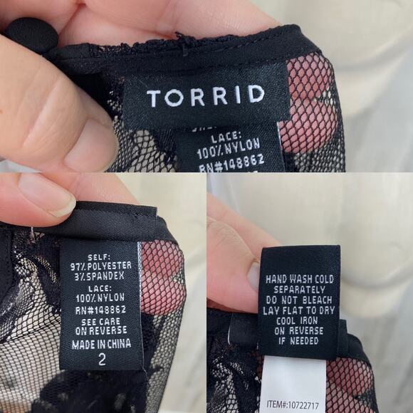 Torrid Lace Inset Top Red Black Short Sleeve Flowy Business Preppy Size 2X - Picture 10 of 11